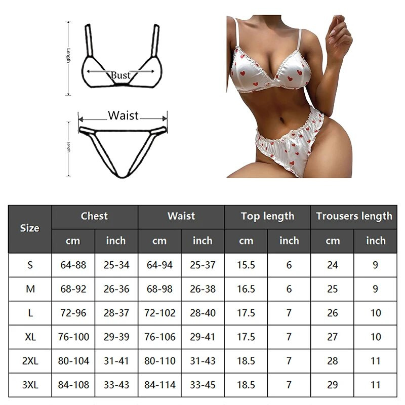 2db női melltartó szett szatén szívvel nyomott pizsama Push Up melltartó Bralette és G-String tangák női puha fehérnemű hálóruha nagy méretű