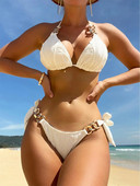Bikini bikini s tangama s metalnim lancem Ženski bijeli crni Push Up 2-dijelni kupaći kostim 2023 Brazilski kupaći kostim za plažu Kupaći kostim s tangama na vezanje sa strane