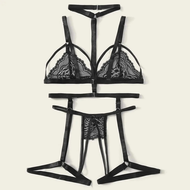 Szexi női fehérnemű Csipke fehérnemű Melltartó+tanga+harisnyakötő fehérnemű szett Női fehérnemű szettek Szexi ropa belső femenina