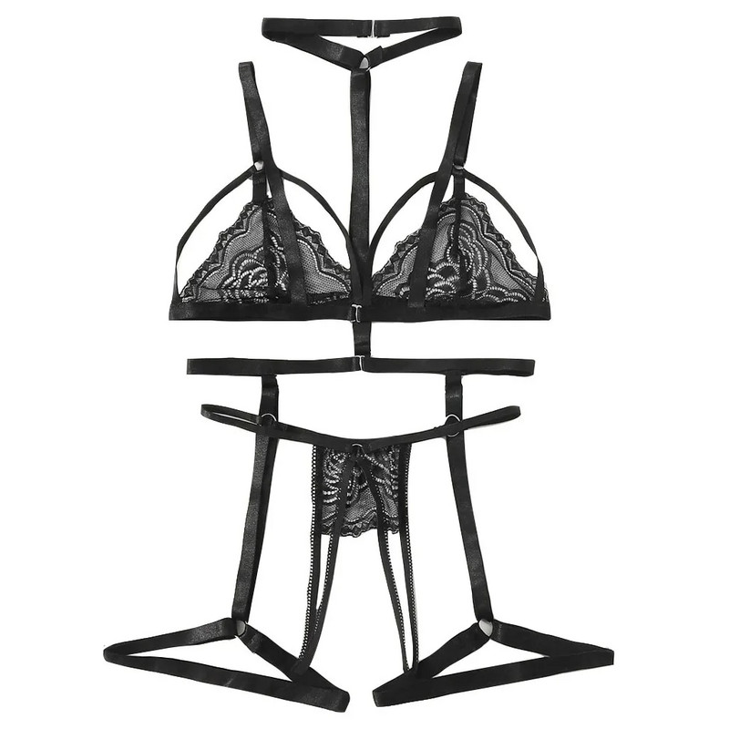 Szexi női fehérnemű Csipke fehérnemű Melltartó+tanga+harisnyakötő fehérnemű szett Női fehérnemű szettek Szexi ropa belső femenina