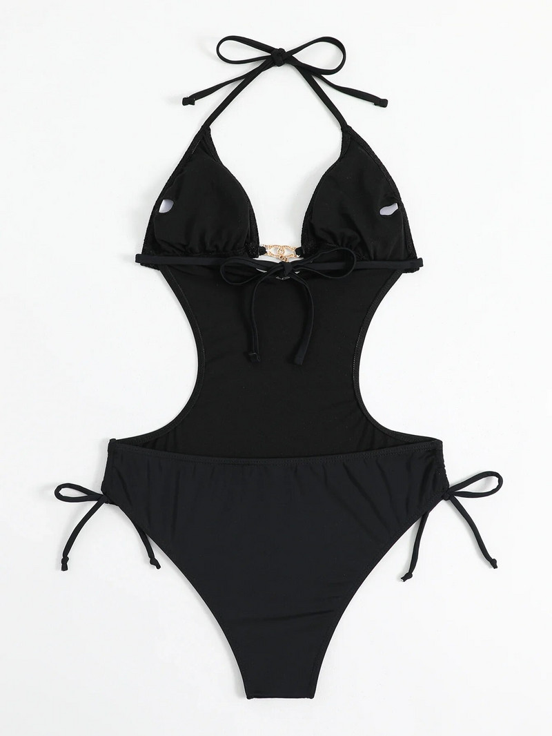 Seksi crni kupaći kostimi Trikini ženski Push Up Jednodijelni kupaći kostim s čipkom bez leđa Ljetni kupaći kostim Momokini 2024