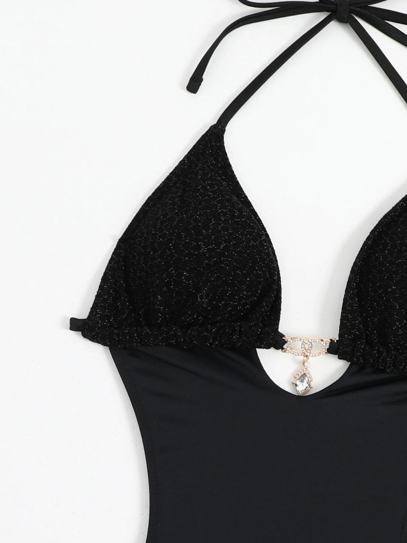 Seksi crni kupaći kostimi Trikini ženski Push Up Jednodijelni kupaći kostim s čipkom bez leđa Ljetni kupaći kostim Momokini 2024