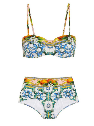 Vintažinio rašto maudymosi kostiumėlių komplektas moterims su uždengimu Seksualūs aukšto juosmens bikiniai vasaros paplūdimio mados detalės prabangiai elegancijai ir plonai