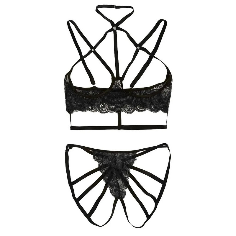Set de lenjerie de lenjerie cu dantelă cu dantelă pentru femei Set de lenjerie de corp Set de lenjerie de corp neagră Ținută de lenjerie sexy