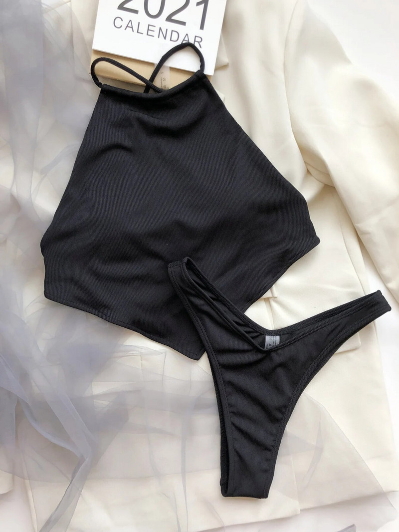 Seksi bikini set Ženski kupaći kostim Mikro tange Kupaći kostim Novi kupaći kostim s halterima zavojima 2024. Ženska jednobojna odjeća za plažu Ljeto