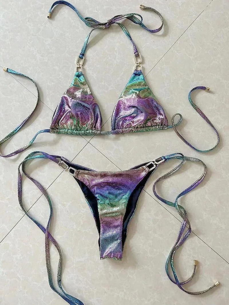 2024 Shiny Halter Rhinestone Bikini Γυναικείο Μαγιό Γυναικεία Μαγιό Σετ μπικίνι Micro Strappy Μαγιό