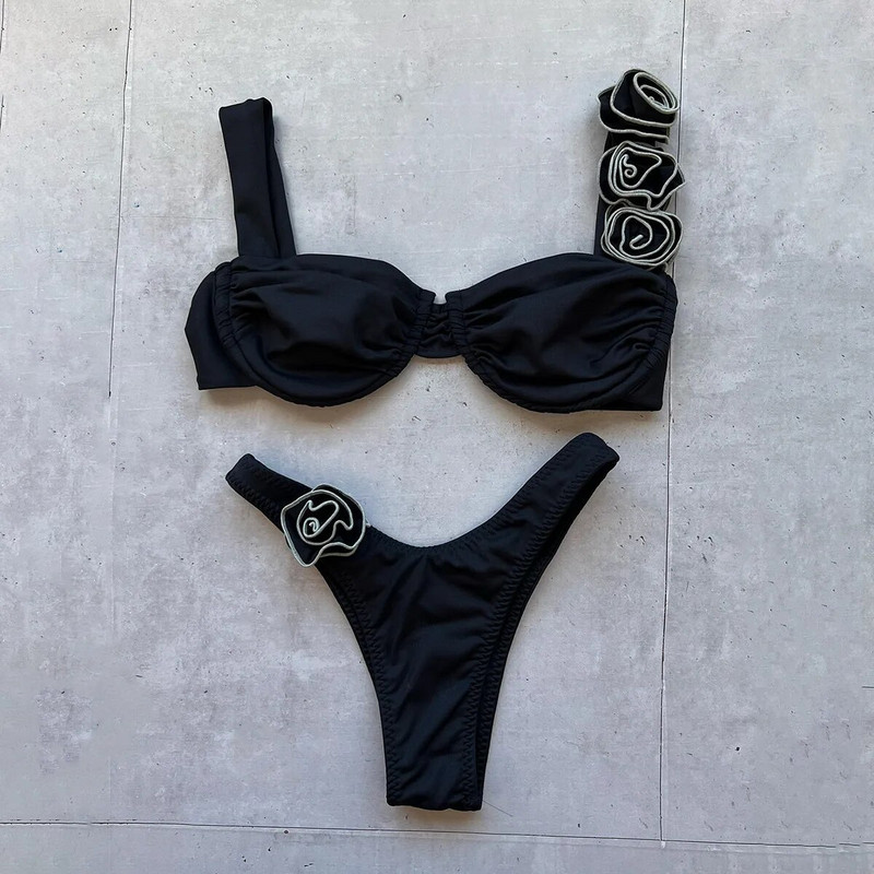 2024-es új, női acéllemezes bikini szett, egyszínű, háromdimenziós virágos, osztott női női fürdőruha
