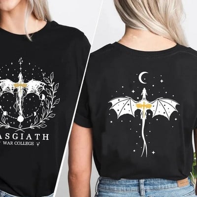 Тениска с голям размер Basgiath War College Двустранна тениска Fourth Wing Dragon Rider Dark Academia T Shirt Памучна горна част с къс ръкав