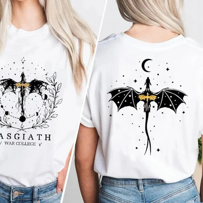 Majica velikih dimenzija Basgiath War College T-shirt kratkih rukava dvostrana Fourth Wing Dragon Rider Dark Academia majica kratkih rukava Pamučna majica kratkih rukava