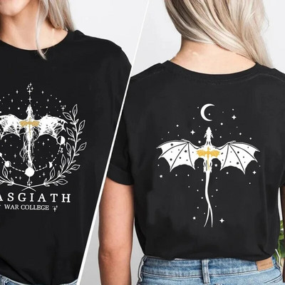 Majica velikih dimenzija Basgiath War College T-shirt kratkih rukava dvostrana Fourth Wing Dragon Rider Dark Academia majica kratkih rukava Pamučna majica kratkih rukava