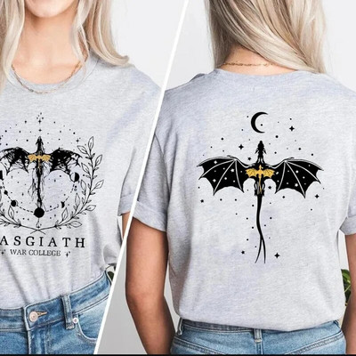 Majica velikih dimenzija Basgiath War College T-shirt kratkih rukava dvostrana Fourth Wing Dragon Rider Dark Academia majica kratkih rukava Pamučna majica kratkih rukava
