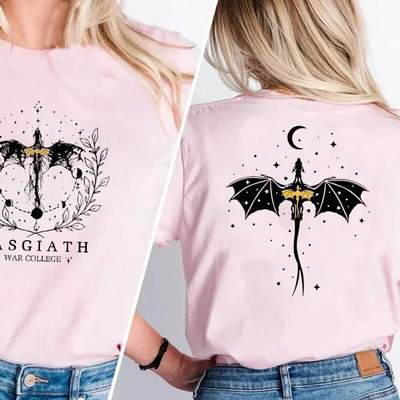 Majica velikih dimenzija Basgiath War College T-shirt kratkih rukava dvostrana Fourth Wing Dragon Rider Dark Academia majica kratkih rukava Pamučna majica kratkih rukava