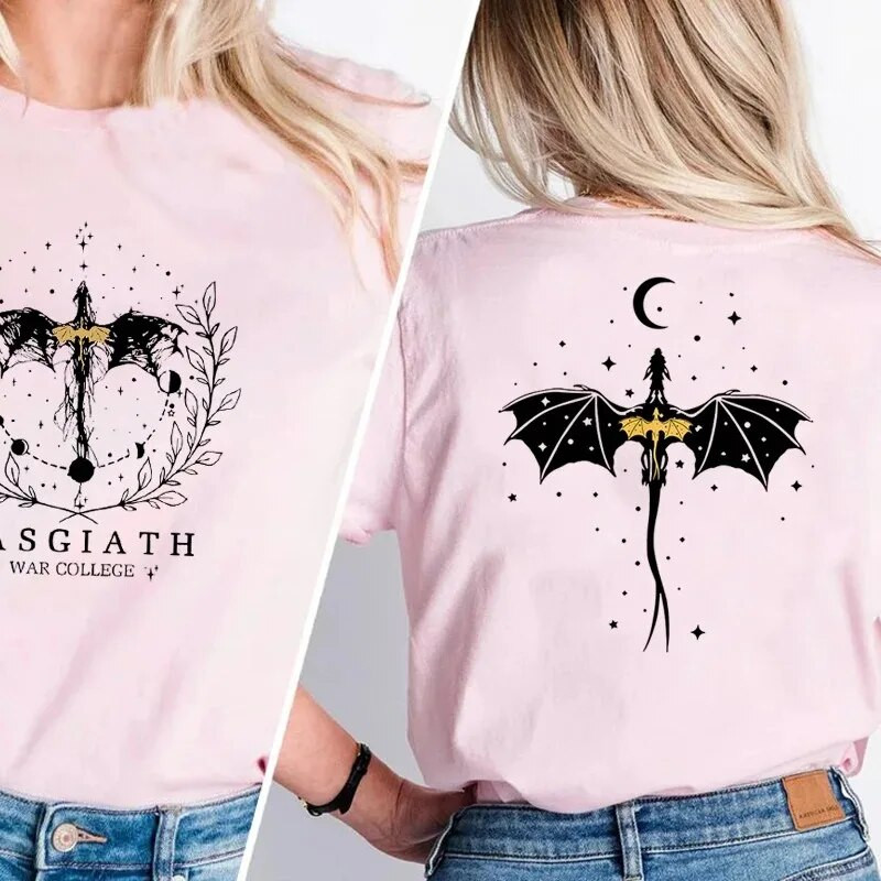 Majica velikih dimenzija Basgiath War College T-shirt kratkih rukava dvostrana Fourth Wing Dragon Rider Dark Academia majica kratkih rukava Pamučna majica kratkih rukava