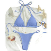 2024 Set de bikini din țesătură cu dungi speciale pentru femei, sexy, simplu, solid, costum de baie, cu talie înaltă, costum de baie pentru plajă.