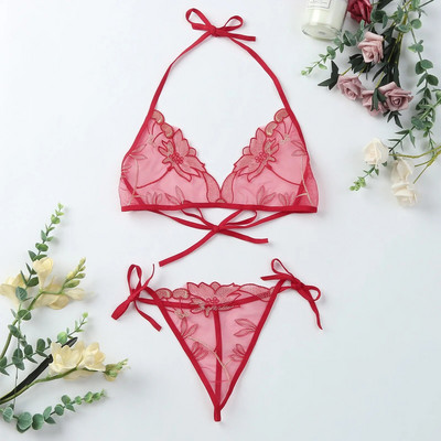 Fehérneműk női csipke Állítható virágos hímzés fehérnemű G string szexi melltartó bugyi szettek Szexi női fehérnemű Lenceria