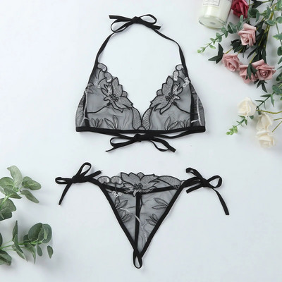 Fehérneműk női csipke Állítható virágos hímzés fehérnemű G string szexi melltartó bugyi szettek Szexi női fehérnemű Lenceria