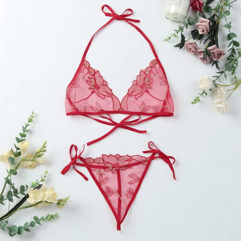 Fehérneműk női csipke Állítható virágos hímzés fehérnemű G string szexi melltartó bugyi szettek Szexi női fehérnemű Lenceria