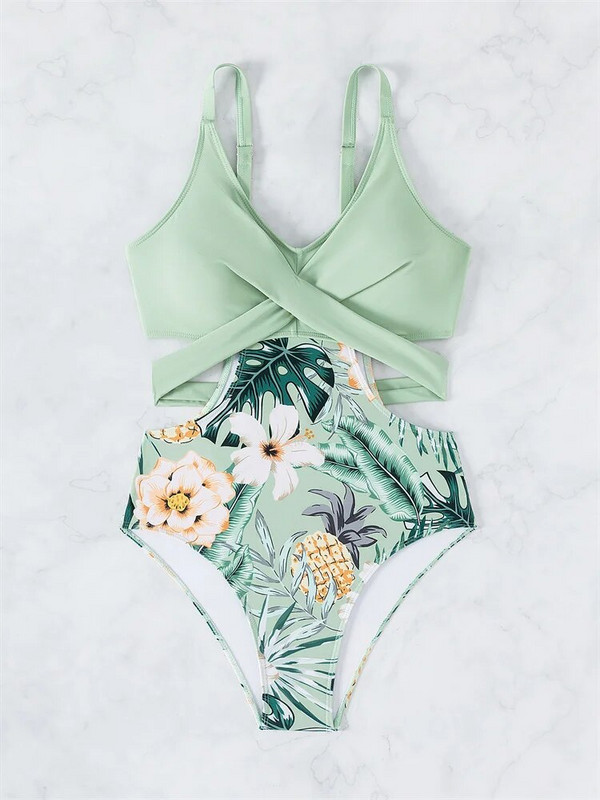 Para Praia Jednodijelni kupaći kostim s cvjetnim printom Ženski monokini visokog struka 2024. Seksi izdubljeni kupaći kostim s križnim kostimom