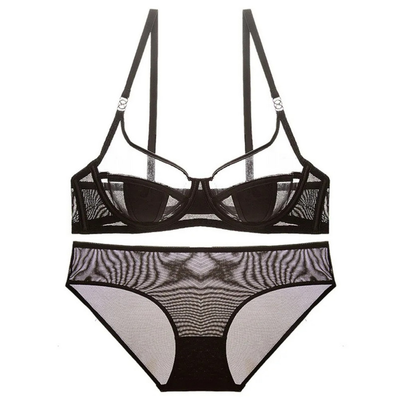 2 τεμάχια σέξι σατινέ σετ εσωρούχων Εξαιρετικά λεπτό μεγάλο στήθος που δείχνει μικρό με ατσάλινα δαχτυλίδια Κοστούμι εσωρούχων με σουτιέν