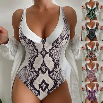 Naiste ühes tükis ujumistrikoo Deep V trükitud värviga sobivad ujumisriided ujumisriided Monokini Bodysuit 2024 suvemood rannarõivad