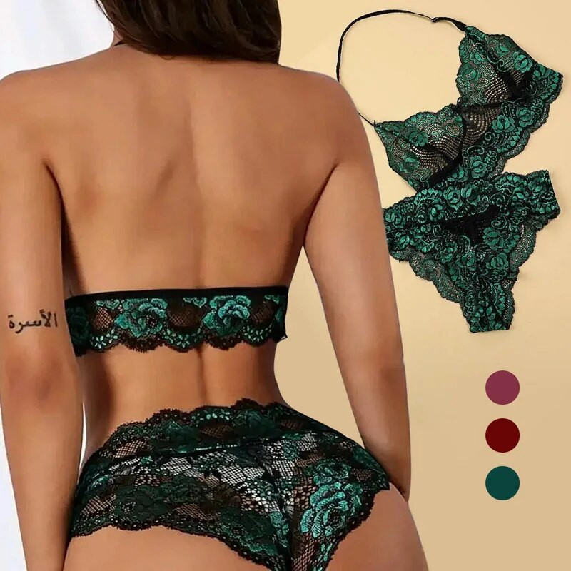 2024. Seksi čipkasto donje rublje veće veličine Žensko modno odijelo sa seksi naramenicama, dvodijelno odijelo, jednobojni bežični grudnjak, seksi set gaćica donjeg rublja