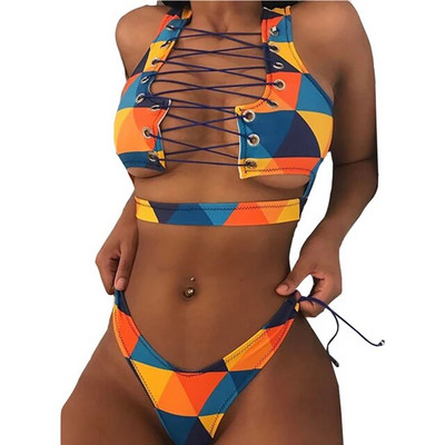 Bikini 2024 Tankini Ženski kupaći kostim Sexy Bandeau Push Up Nove tange s afričkim printom Kupaći kostim na vezanje Biquini kupaći kostim Brazilian