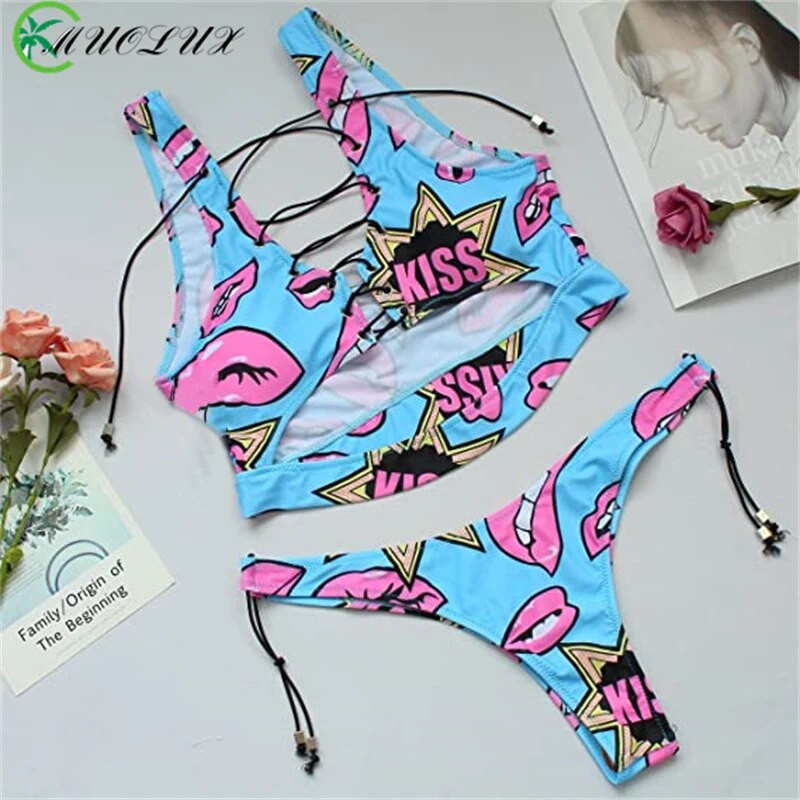 Bikini 2024 Tankini Ženski kupaći kostim Sexy Bandeau Push Up Nove tange s afričkim printom Kupaći kostim na vezanje Biquini kupaći kostim Brazilian