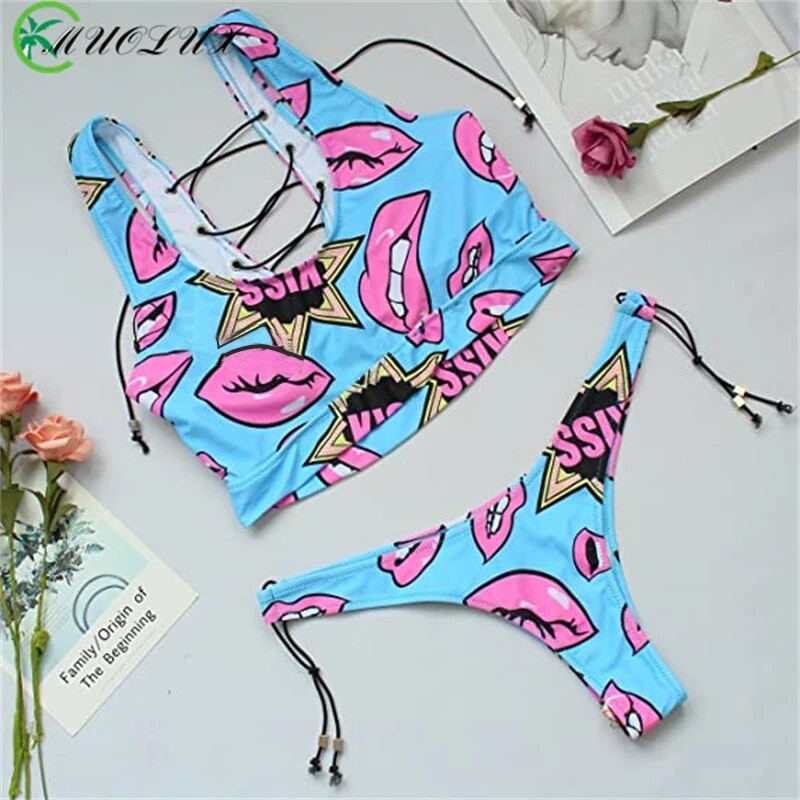 Bikini 2024 Tankini Ženski kupaći kostim Sexy Bandeau Push Up Nove tange s afričkim printom Kupaći kostim na vezanje Biquini kupaći kostim Brazilian
