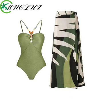 MUOLUX 2024 Нов секси Push Up One Piece Swimwear Women Retro Print Biquini Skirt Cover Up Monokini Brazilian Swimsuit Dress