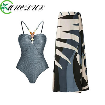 MUOLUX 2024 Нов секси Push Up One Piece Swimwear Women Retro Print Biquini Skirt Cover Up Monokini Brazilian Swimsuit Dress