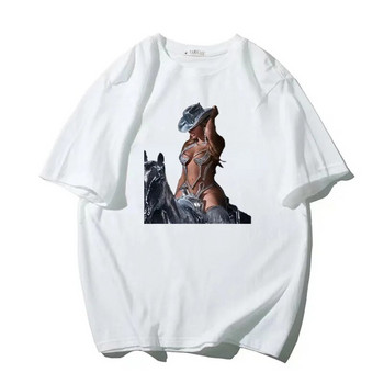 Нова лятна дамска тениска с големи размери Renaissance Singer Beyonce Rode A Horse Print Oversize ТОП памучна мъжка тениска Модни дрехи