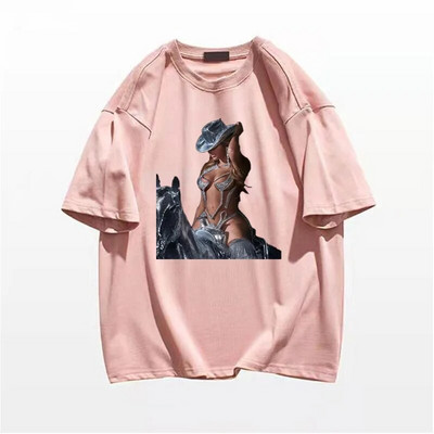 Nova ljetna ženska majica velikih veličina Singer Renaissance Beyonce Rode A Horse Print Prevelika pamučna muška majica Modna odjeća