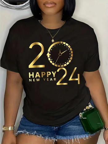 Жена Лято 2024 Y2k Топове Тениска с кръгло деколте и къс ръкав за жени Ежедневна тениска с графични щампи Облекло с голям размер