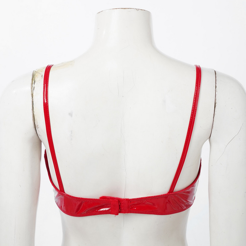 Δερμάτινο λουστρίνι σετ εσωρούχων μπικίνι Γυναικείο σέξι σουτιέν Wetlook Τοπ+πίσω σλιπ αγκράφα Εσώρουχα Latex Pole Dancing Party Clubwear