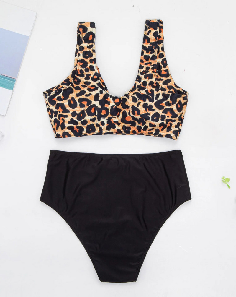 (0XL-4XL) Didelis dydis, storas mm Sexy Leopard Print krūtinės mazgas, padalintas maudymosi kostiumėlis paplūdimio kostiumas Europos ir Amerikos moterims, paplūdimio plaukimas
