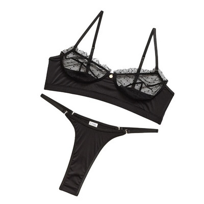 Erotski grudnjak s kratkim rukavima Čipkano donje rublje s volanima Seksi žensko prozirno donje rublje Erotski seksi kompleti čipkanih grudnjaka Erotski intimni