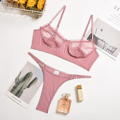 Erotski grudnjak s kratkim rukavima Čipkano donje rublje s volanima Seksi žensko prozirno donje rublje Erotski seksi kompleti čipkanih grudnjaka Erotski intimni