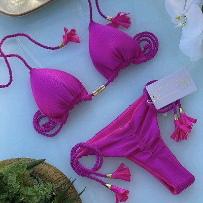 Ženski bikini Novi jednobojni kupaći kostim od konopa od posebne tkanine u više boja