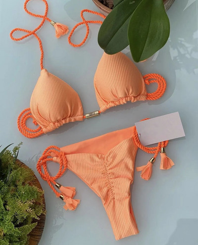 Ženski bikini Novi jednobojni kupaći kostim od konopa od posebne tkanine u više boja