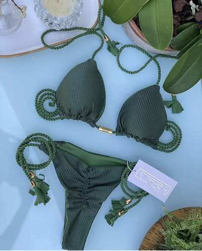 Ženski bikini Novi jednobojni kupaći kostim od konopa od posebne tkanine u više boja