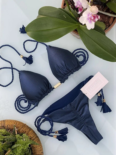 Ženski bikini Novi jednobojni kupaći kostim od konopa od posebne tkanine u više boja