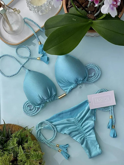 Ženski bikini Novi jednobojni kupaći kostim od konopa od posebne tkanine u više boja