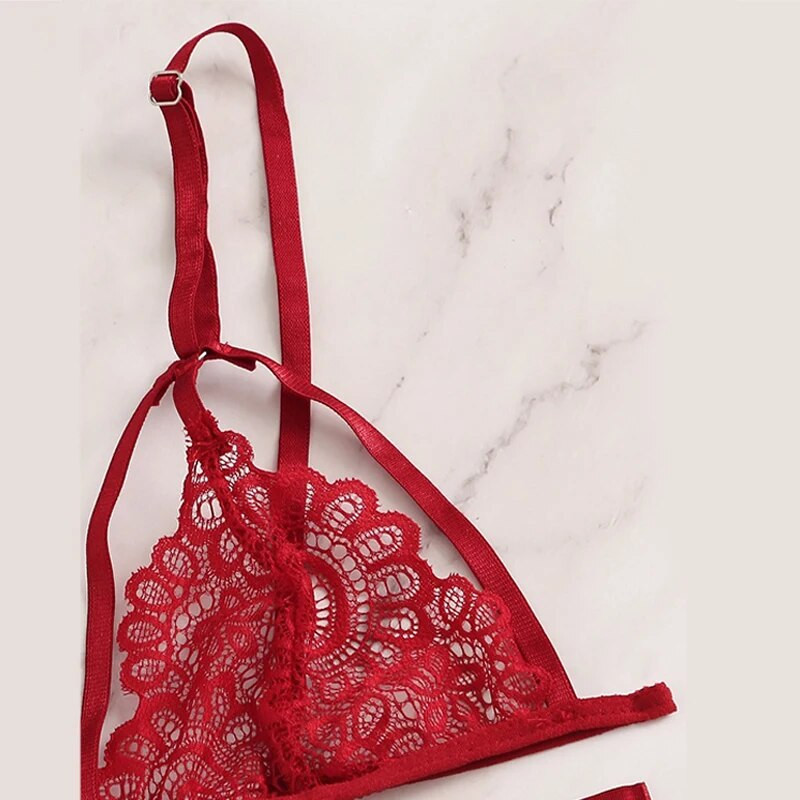 Set sutien din dantelă florală Set de lenjerie erotică cu jartieră Porno Lenjerie de corp pentru femei Lenceria pentru sex Bandaj scobit Lenjerie feminină