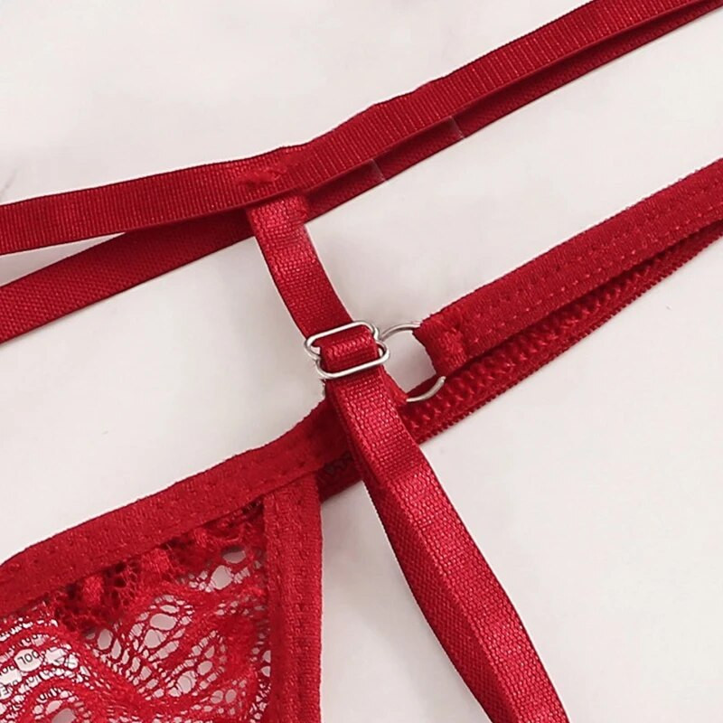 Set sutien din dantelă florală Set de lenjerie erotică cu jartieră Porno Lenjerie de corp pentru femei Lenceria pentru sex Bandaj scobit Lenjerie feminină