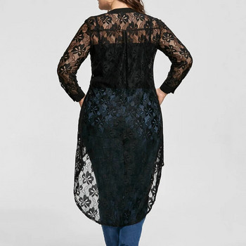 Елегантни дантелени горнища Дамска дамска блуза с голям размер Дантелена риза с дълъг ръкав и закопчаване с перспектива Дамски големи горнища Дамско облекло