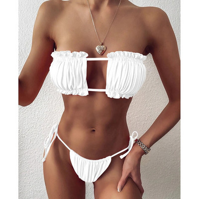 Seksi bikini 2023 Plisirani Bandeau kupaći kostim Ženski kupaći kostim Ženski mini bikini set s tangama Odjeća za kupanje za kupanje za kupaći kostim
