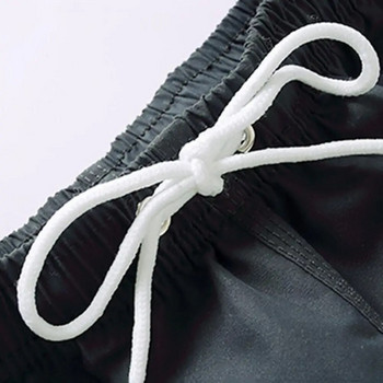 Къси панталони с ластик на талията със средна височина Летни къси панталони с джобове с връзки Плажни шорти с вътрешна подплата Мъжки едноцветни бански гащи