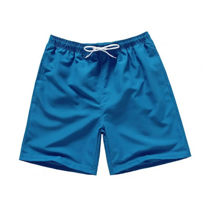 Pantaloni scurti Talie elastică Pantaloni scurți de vară cu talie medie Buzunare cu șnur Pantaloni scurți de plajă cu căptușeală interioară Trunchi de baie pentru bărbați de culoare uni