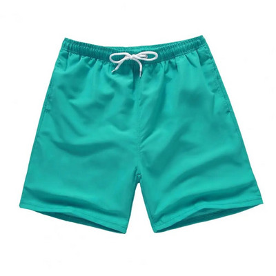 Pantaloni scurti Talie elastică Pantaloni scurți de vară cu talie medie Buzunare cu șnur Pantaloni scurți de plajă cu căptușeală interioară Trunchi de baie pentru bărbați de culoare uni