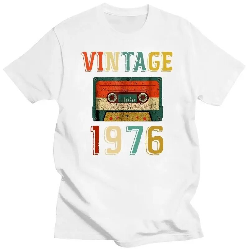 Narodeninový darček Vintage 1976 Mixtape T-shirt Pánske letné bavlnené tričko Casual Bavlnené krátke rukávy Plus Size